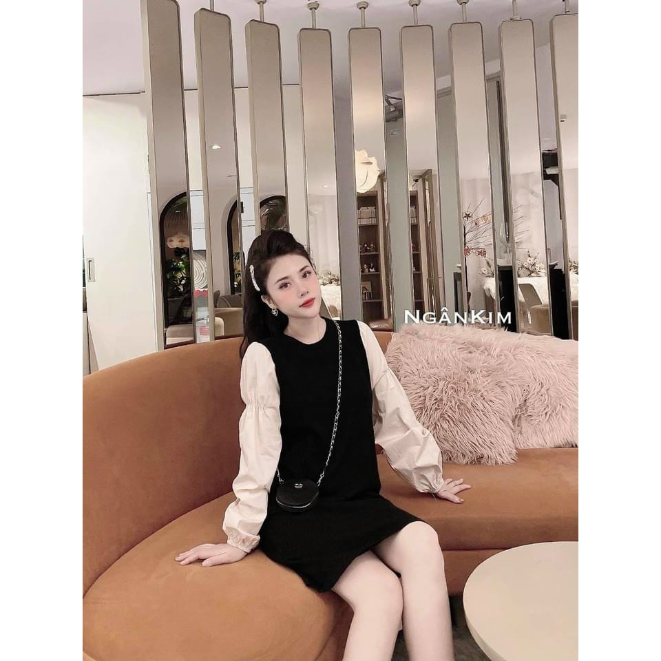 váy suông tay bồng bo tay phối trắng điệu đà | BigBuy360 - bigbuy360.vn