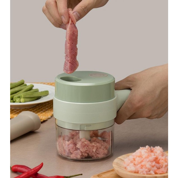 Máy xay, cắt, thái, hành, tỏi, ớt, rau củ quả nhỏ kèm cối xay thịt, tỏi ớt cầm tay sạc pin đa năng