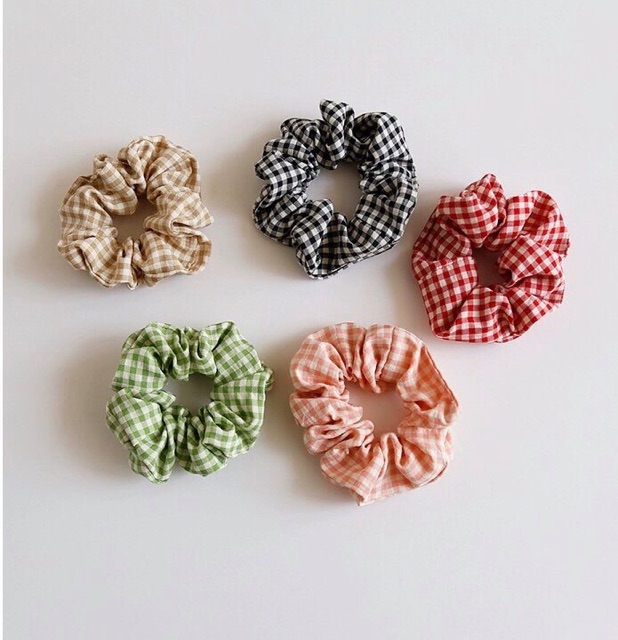 Chun cột tóc Scrunchies kẻ caro cỡ to