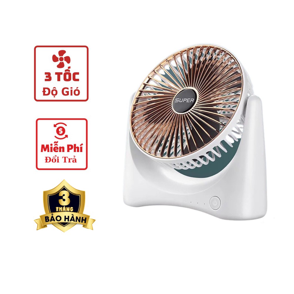 Quạt để bàn mini sạc tích điện [GIÁ RẺ] 3 chế độ mát, nhỏ gọn quay 360 độ