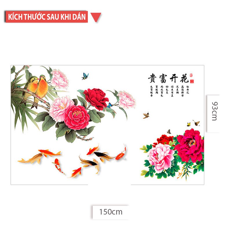 Decal dán tường cành hoa mẫu đơn và chim 3D khổ lớn CH2006 Decalslike3D - CH2006-SHOP-0101