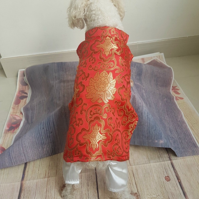Áo Tết cho thú cưng - áo dài đỏ kèm quần mặc dịp lễ Tết đầu Xuân năm mới cho chó mèo