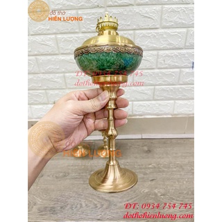 Đèn dầu bằng đồng bọc đá Cao 40cm cả bóng