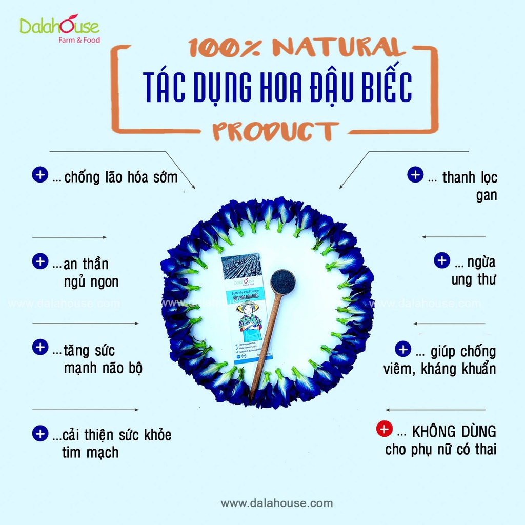 Bột hoa đậu biếc nguyên chất Dalahouse - Bột rau củ sấy lạnh