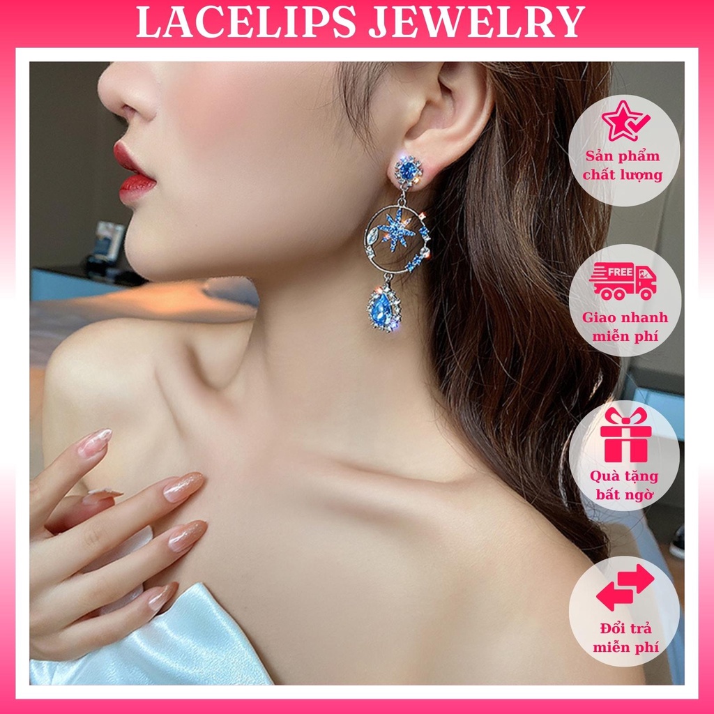 Bông tai trăng sao khảm pha lê màu cam[ FREESHIP - HOTTREND - BẠC 925 - PHỤ KIỆN THỜI TRANG ]_M1031