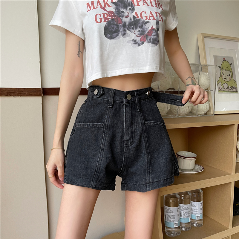 Quần Short Denim Lưng Cao Phong Cách Retro Hàn Quốc Cho Nữ