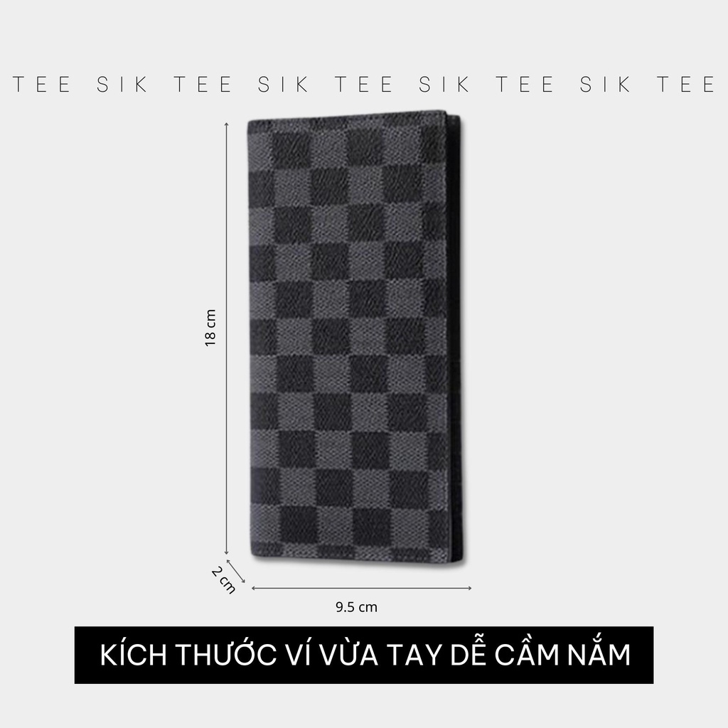 Ví đựng tiền TEE SIK ví nam nữ đựng thẻ giấy tờ sọc caro cầm tay unisex da PU bền bỉ siêu mỏng nhẹ V03