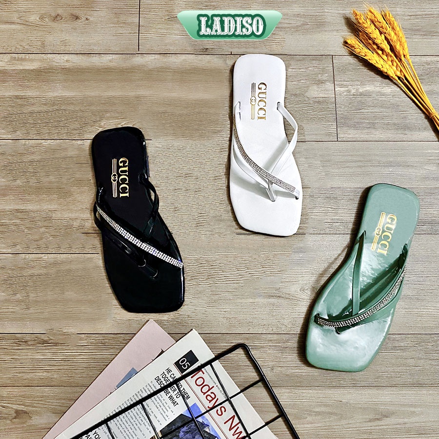 Dép quai kẹp mảnh mũi vuông xỏ ngón màu đen và nude thời thượng LADISO TT363