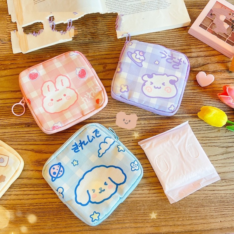 Túi Đựng Đồ Trang Điểm/Khăn Giấy/ Son Môi Họa Tiết Hoạt Hình Dễ Thương Gọn Nhẹ Tiện Dụng Mang Theo Du Lịch