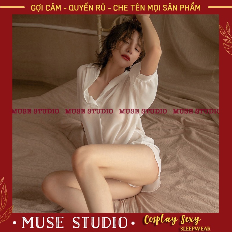 Váy ngủ sexy, đầm ngủ sơmi nữ gợi cảm vải voan mỏng xuyên thấu kèm đai quyến rũ - MUSE STUDIO MS004