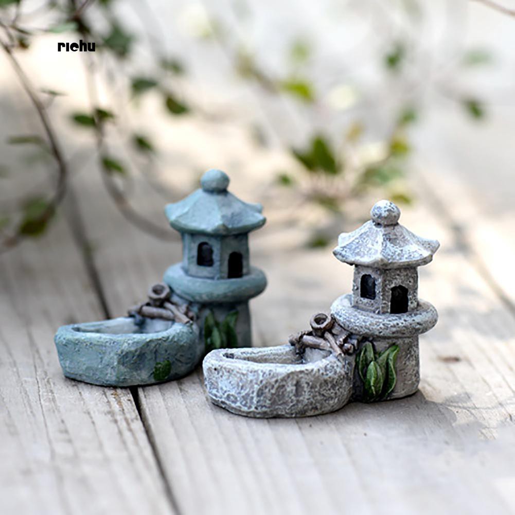 Đồ trang trí Tòa Tháp Và Hồ Bơi Mini Bằng Nhựa Resin Dùng Để Trang Trí Tiểu C