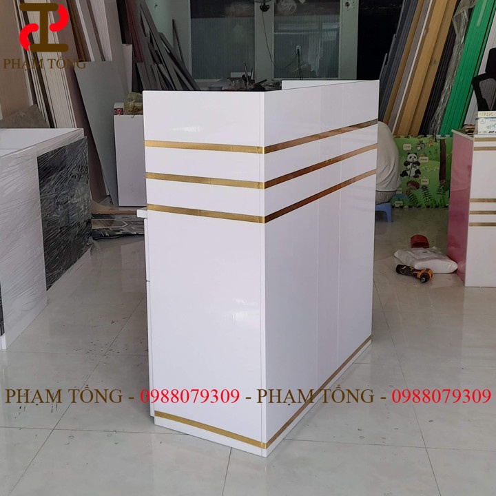Quầy thu ngân nhựa đài loan màu trắng chỉ vàng  Miễn phí vận chuyển