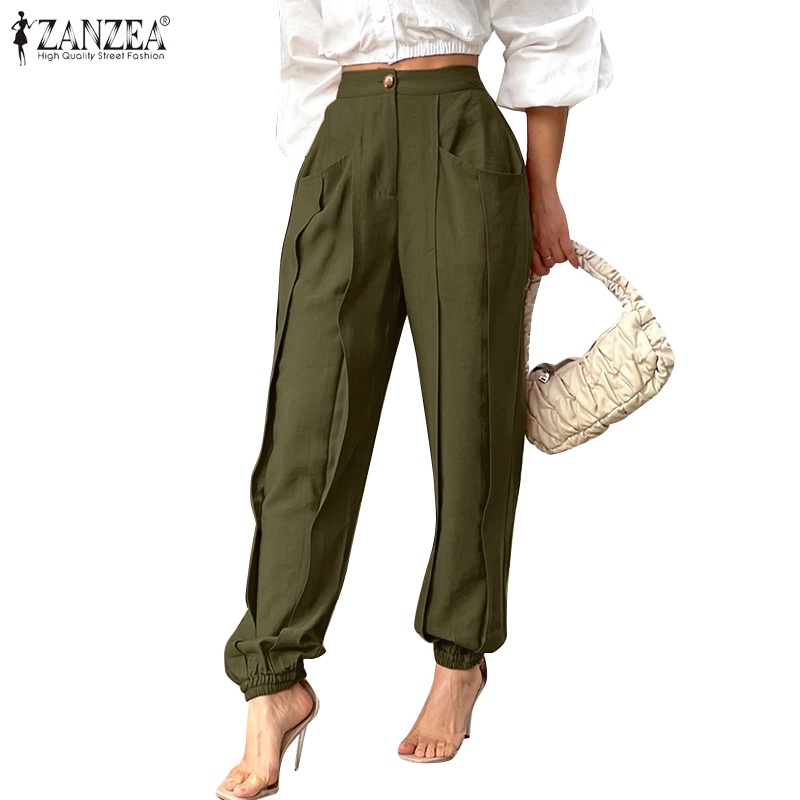 Quần ống rộng Zanzea lưng cao có túi thời trang cho nữ