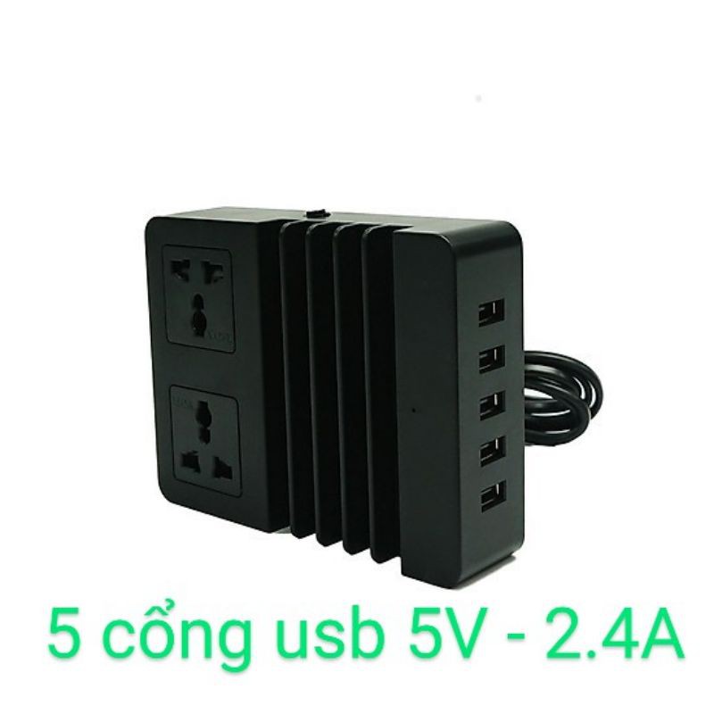 Trạm sạc thông minh LiOA 5 cổng usb 5V-2.4A/ 2 ổ cắm đa năng Dây 2m 2D22N5USB - Chính hãng