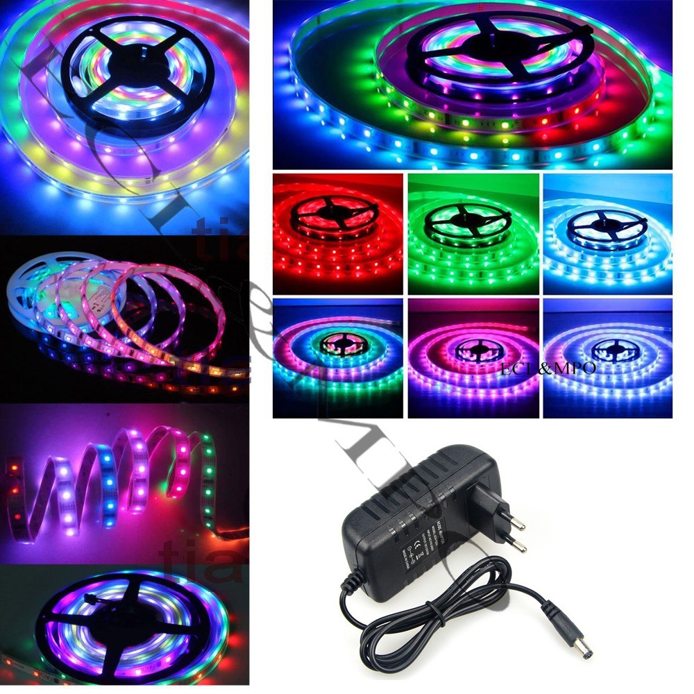 Bộ led dây dán đuổi ngựa chạy 5050 RGB chống nước loại tốt + Nguồn 12V