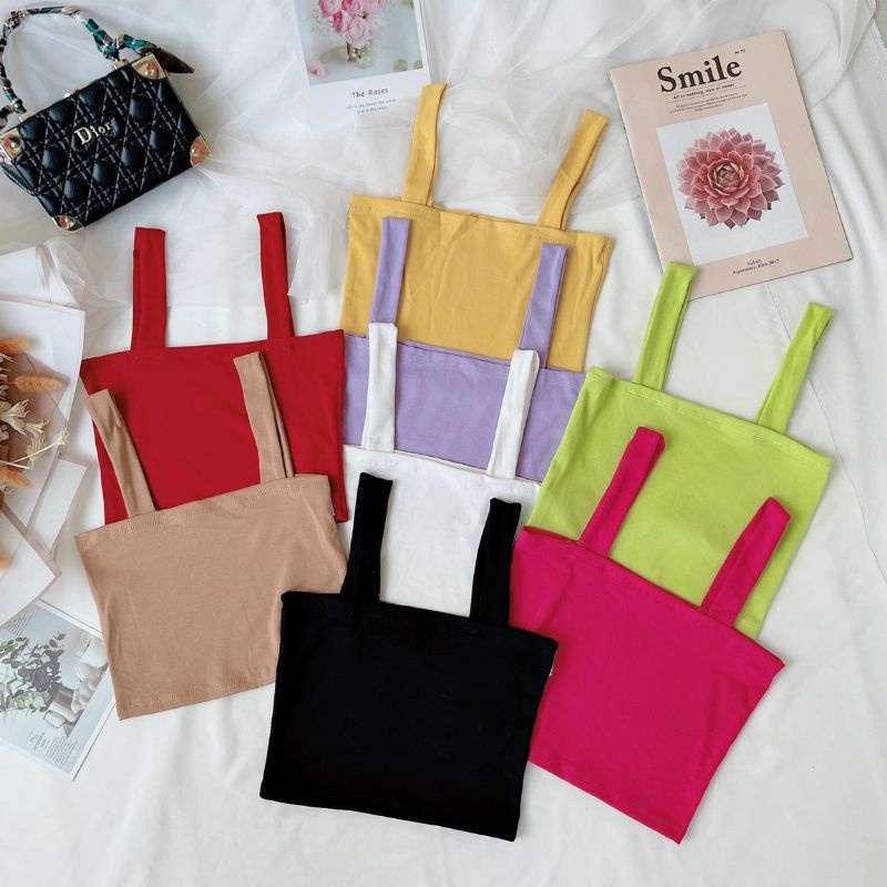 ☘Áo croptop 2 dây bản to dễ phối đồ