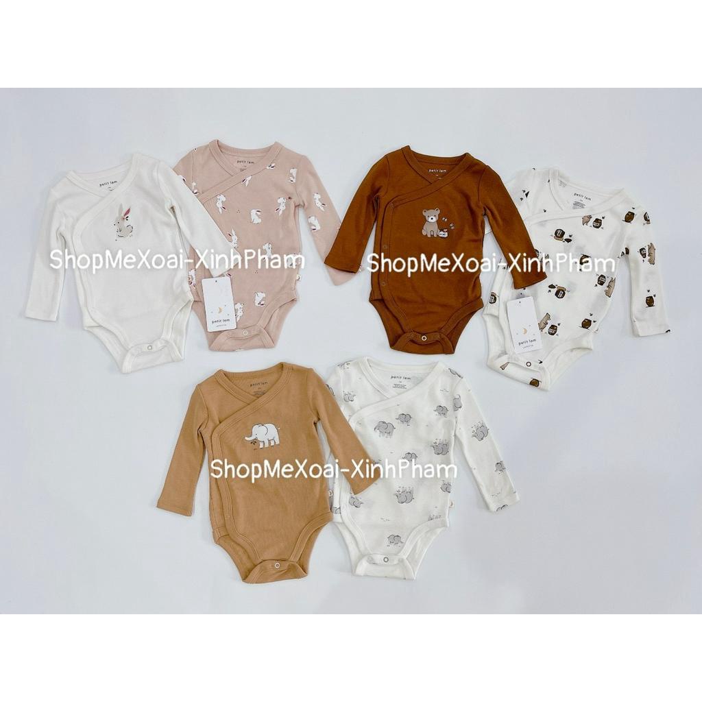 Body chip Vạt chéo Organic cotton dài tay hiệu Petit...Lem xuất xịn hàng cao cấp Newborn,3M,6M,9M,12M