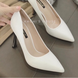 Giày cao gót dẹt trắng trơn 9cm