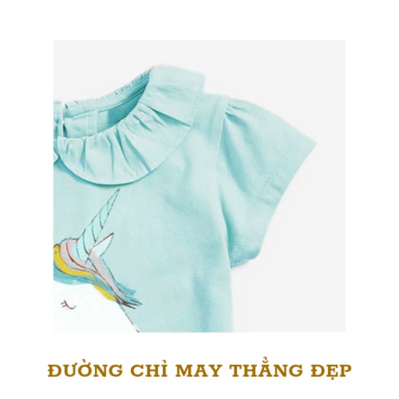 Áo Thun Ngắn Tay Bé Gái Cotton 100% Little Maven Hình Ngựa Pony Xanh Chất Mềm Mát Cho Bé 12-24kg Từ 2-7 Tuổi