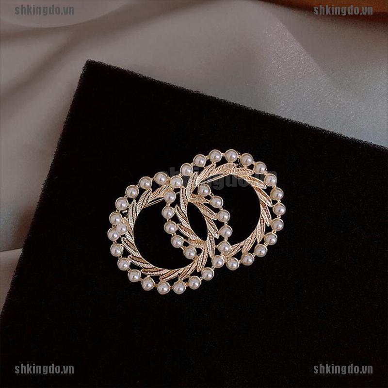 Ghim cài áo hình tròn đính ngọc trai giả nhiều màu sắc sang trọng