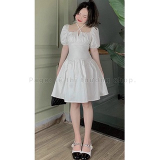 Đầm trắng đuôi cá dây chéo cổ