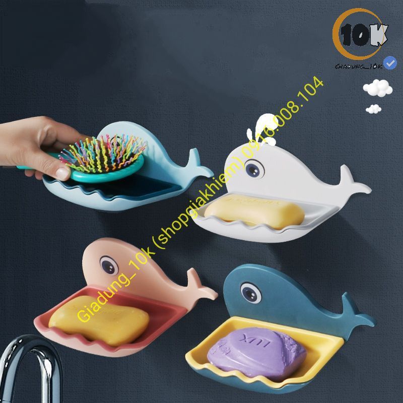 Kệ không đục lỗ sáng tạo, hộp xà phòng cá voi nhỏ thoát nước đôi trong phòng tắm (k114)