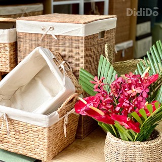 Giỏ cói cắm hoa để bàn D17xH14cm