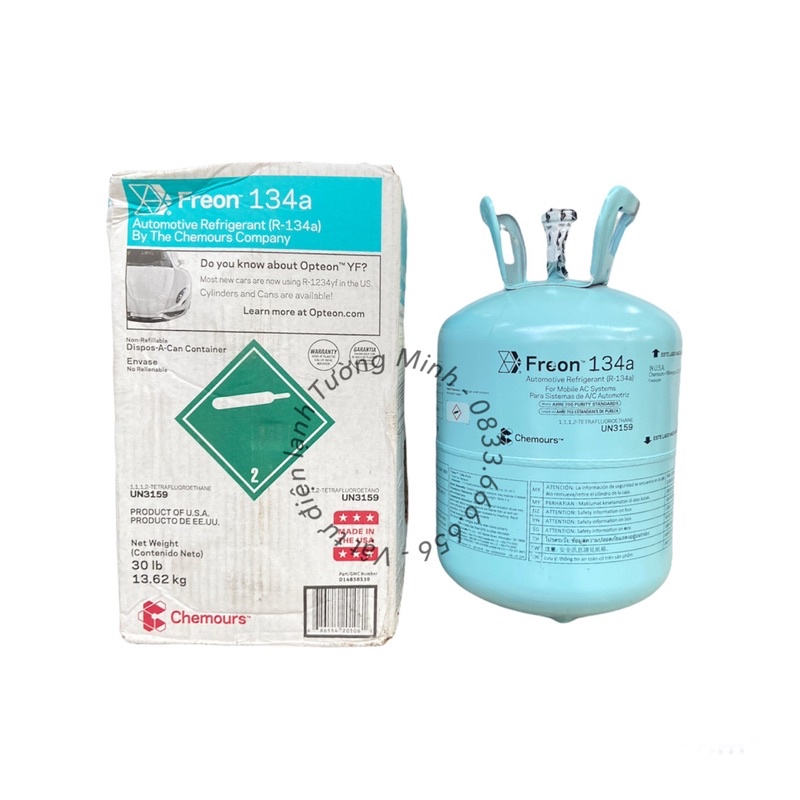 Gas lạnh R134a made in USA Mỹ Môi chất lạnh R-134a dùng trong ngành lạnh bình 13.6kg