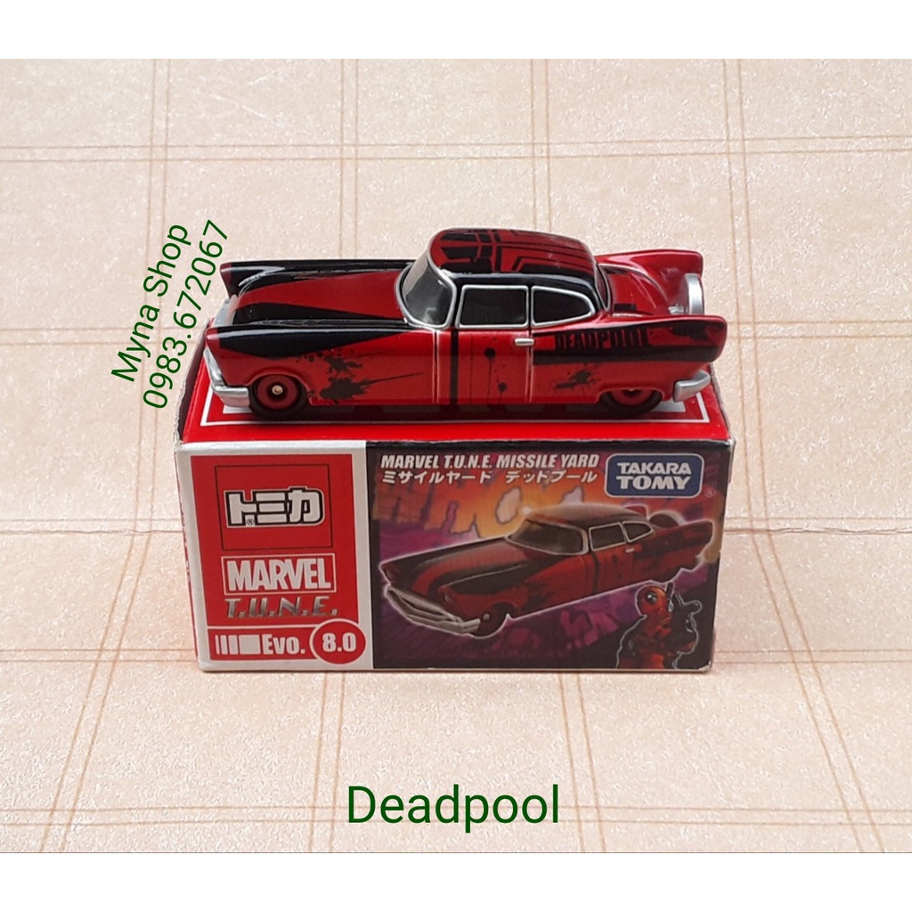 Đồ chơi mô hình tĩnh xe tomica, Deadpool, có hộp, tặng hộp nhựa PVC