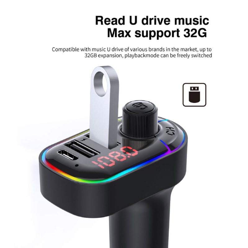 HSV Handsfree Car Kit MP3 Player FM Transmitter Car Autos Dual USB Charger Bluetooth-compatible 5.0 Wireless FM Transmitter