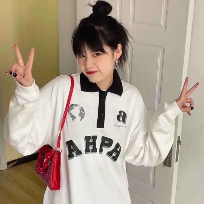 Áo Polo Thu Đông | Áo Polo cổ viền đen in chữ 3D cho nàng năng động