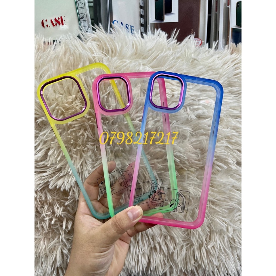 CHÍNH HÃNGỐp lưng KST lưng cứng viền dẻo màu cầu vồng cho iphone 11 12 13 PRO / MAX