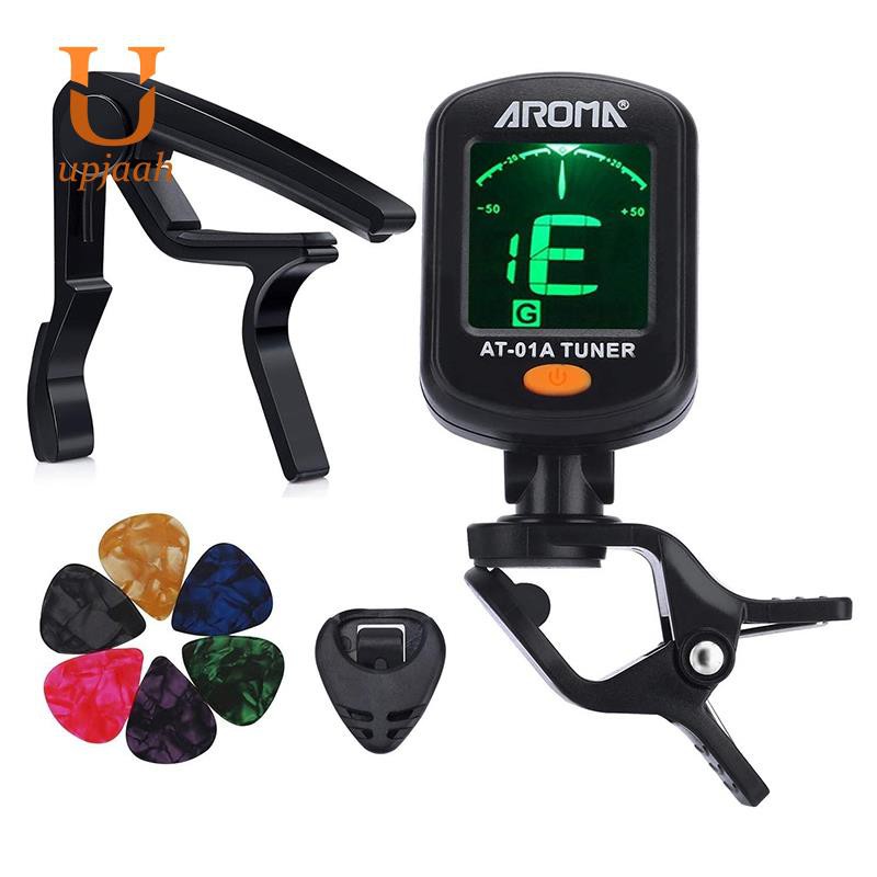 AROMA Tuner Clip on Bass Violin Ukulele Include Guitar Capo and Picks