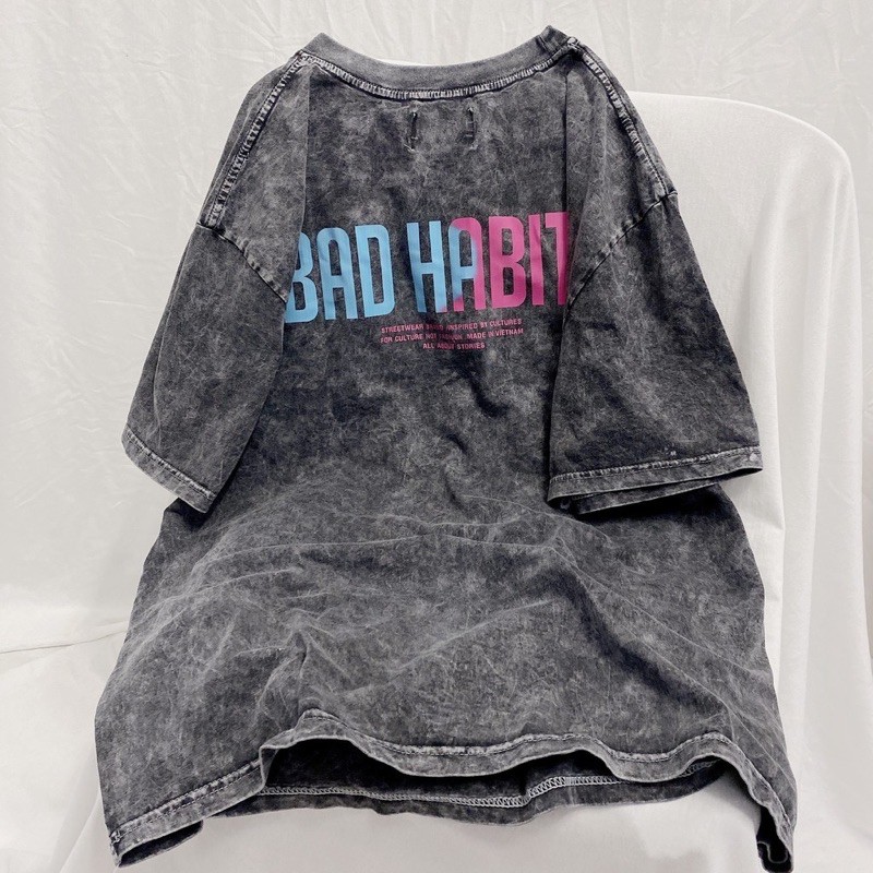 Áo Thun Tay Lỡ Loang Khói Form Unisex Bad Habits (Ảnh Thật)