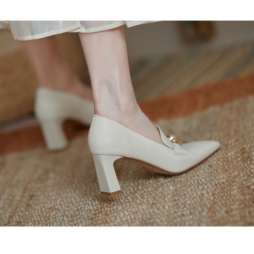 Giày cao gót gắn khóa kim loại / ngọc trai nhân tạo thời trang thanh lịch dành cho nữ