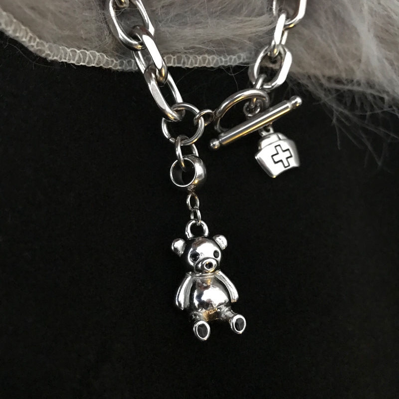 Vòng tay gấu khóa dẹt mạ bạc cho nam và nữ