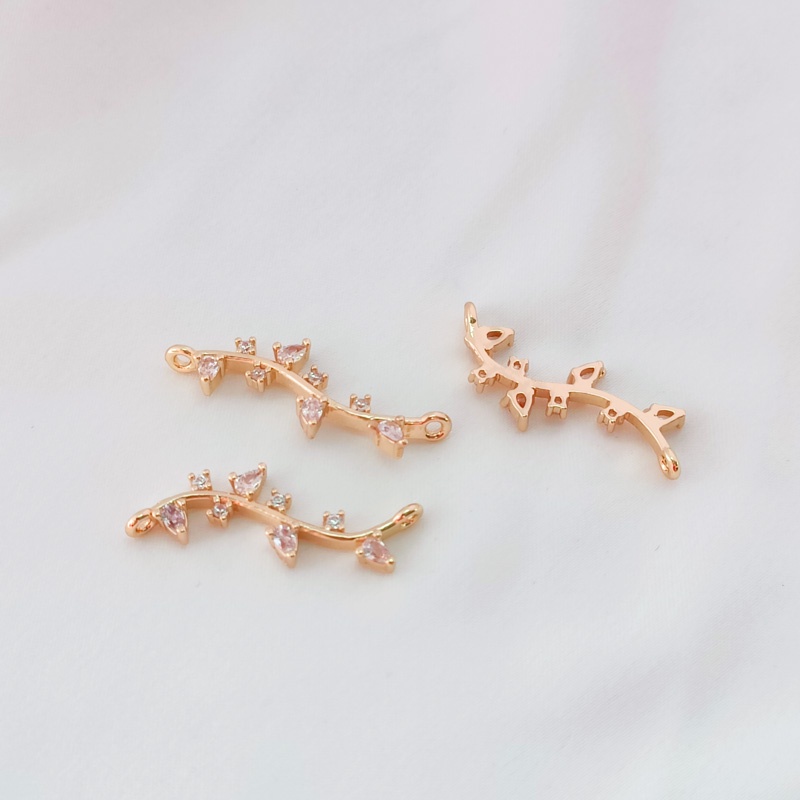 Phụ Kiện Trang Sức Hình Cành Lá Mạ Vàng 14K Đính Đá Zircon Nhiều Màu Sắc