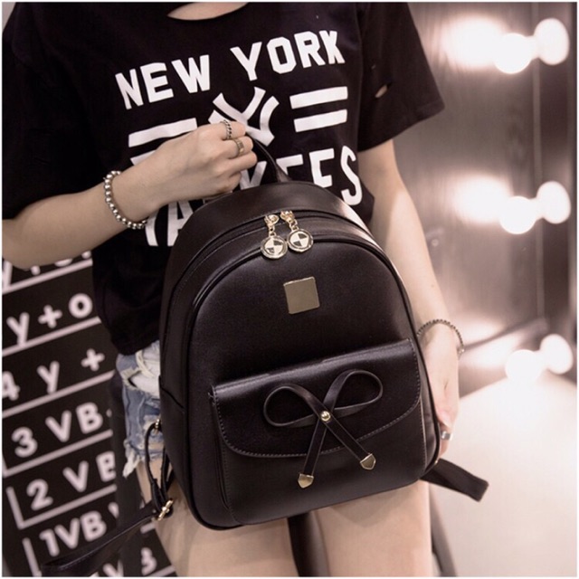 Balo Thời Trang Da Mini Thắt Nơ Túi Đon Giản