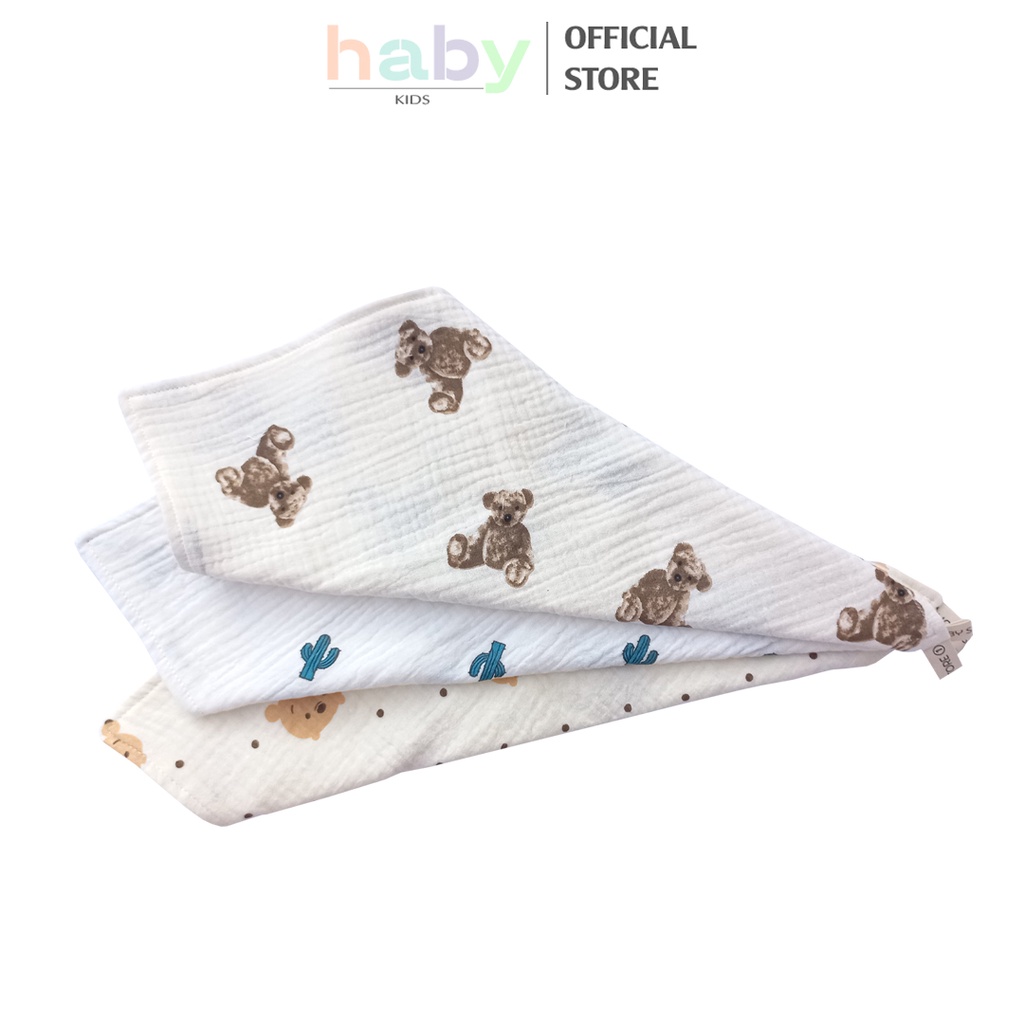 Khăn sữa cho bé, khăn mặt xô muslin 4 lớp in xương rồng HABY KIDS