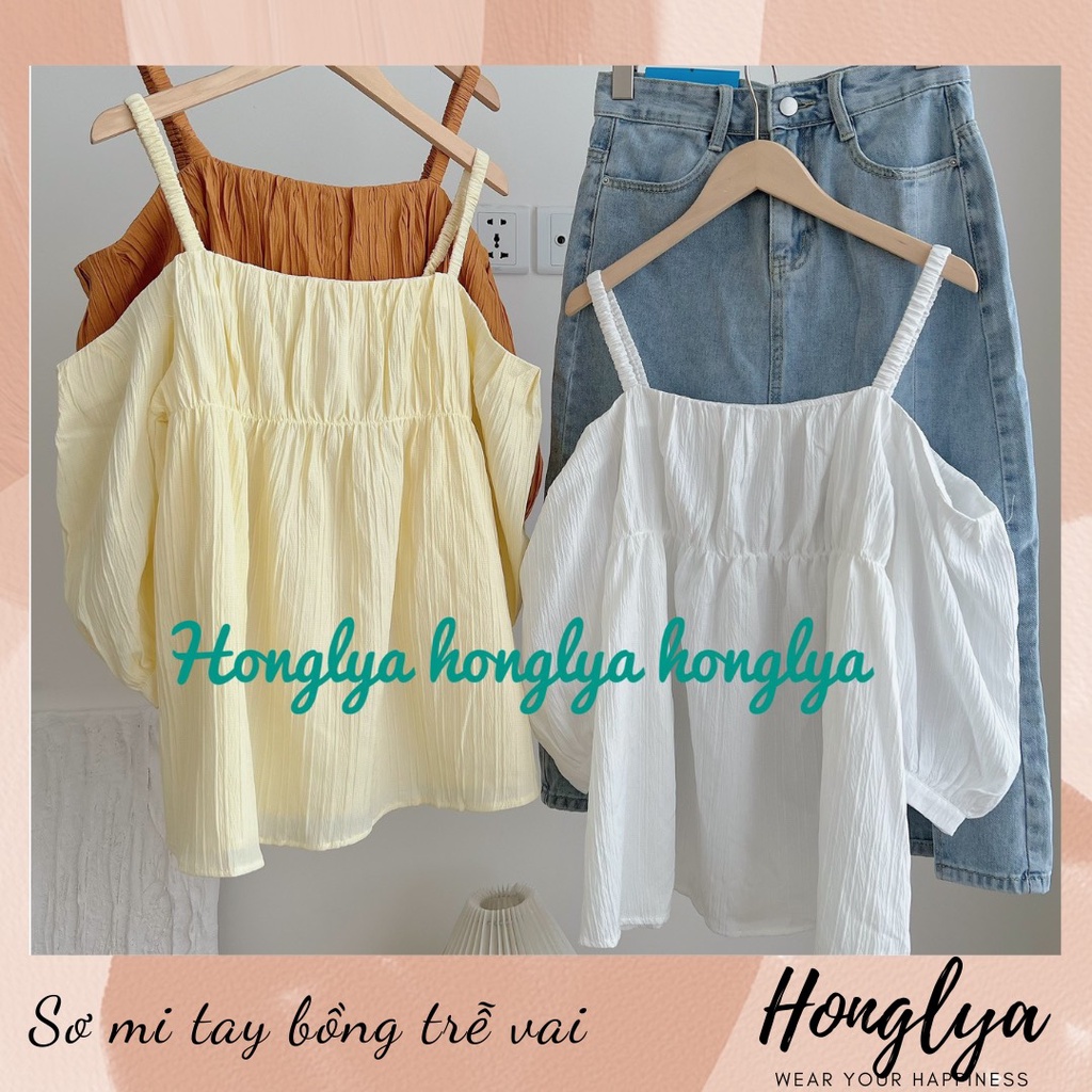 Áo sơ mi babydoll hở vai tay lỡ bồng chất mát mịn