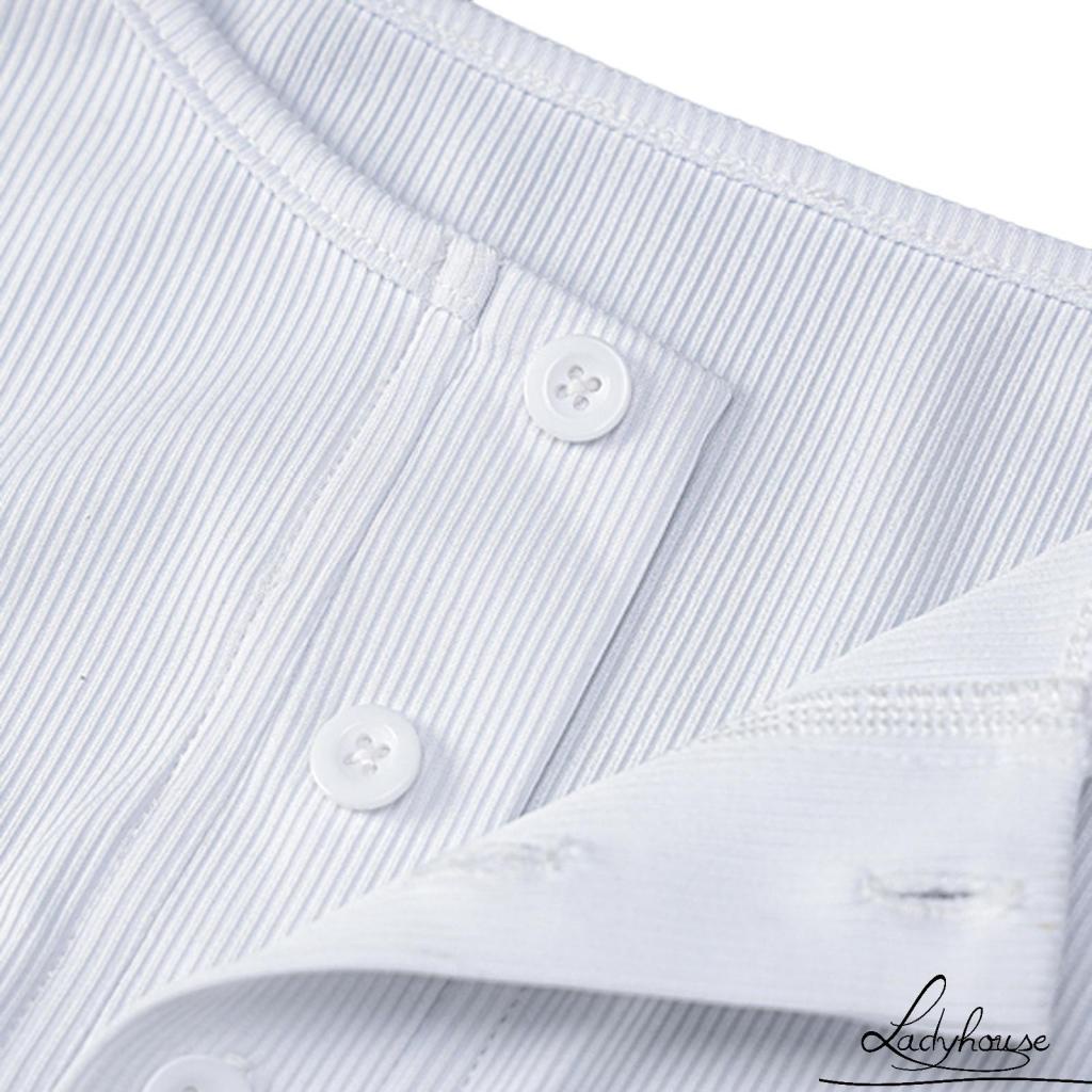 Áo Hai Dây Không Tay Màu Trơn Xẻ Tà Trước Phối Nút Cho Nữ