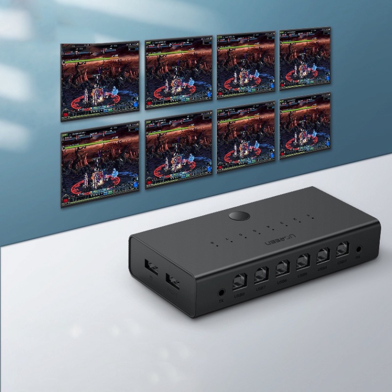Bộ KVM Đồng Bộ 1 bộ chuột, bàn phím điều khiển đồng bộ 8 máy tính cao cấp Ugreen 60102 Chính Hãng
