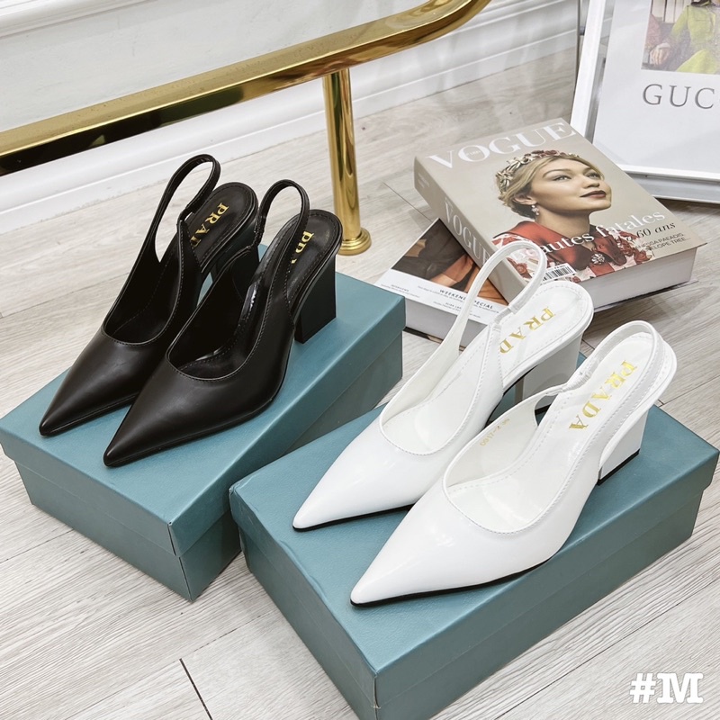 Sandal prada gót dẹt mũi nhọn fullbox