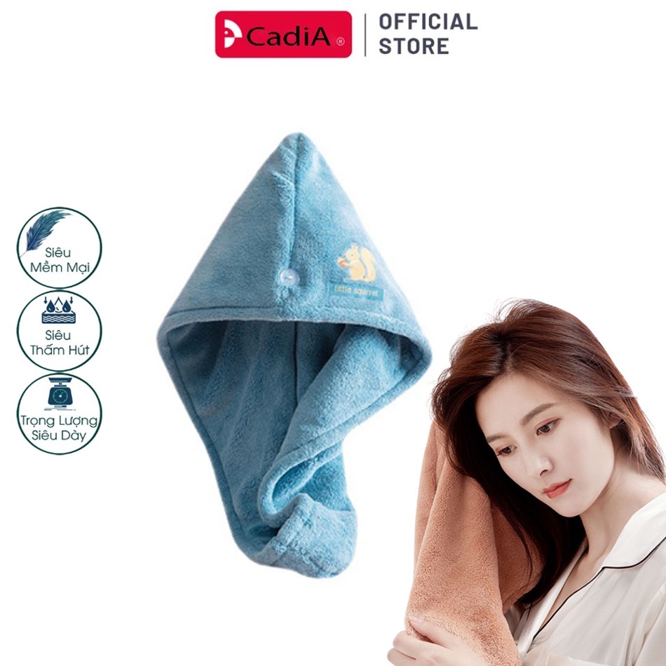 Khăn lau khô tóc / Khăn quấn đầu siêu thấm họa tiết dễ thương chất vải dày, thấm hút tốt