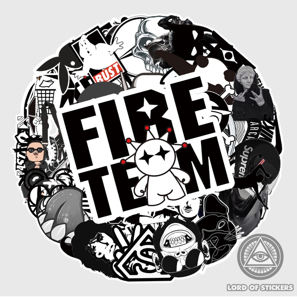 Set 55 Hình Dán Graffiti Brand Logo Sticker Thương Hiệu Đen Trắng Chống Thấm Nước Trang Trí Mũ Bảo Hiểm, Ván Trượt, Xe