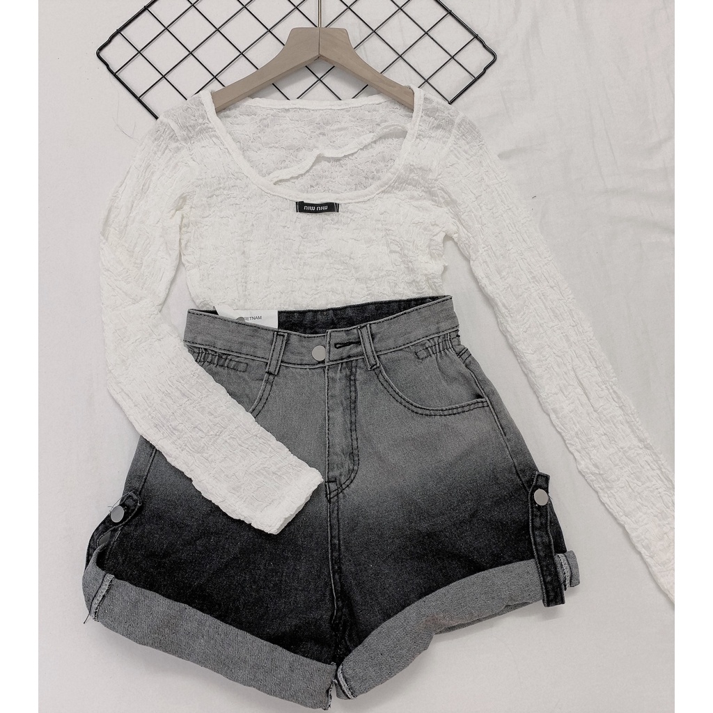 Áo croptop nữ dài tay cổ tròn Shynstores vải xốp nhún cao cấp siêu xinh