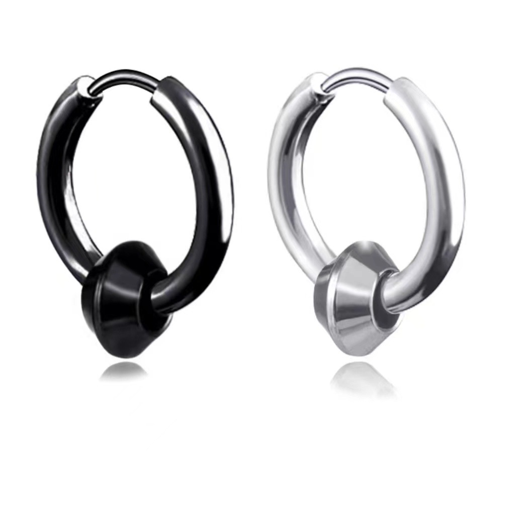 1 chiếc - Khuyên tai thép không ri hạt góc cạnh titan không đen