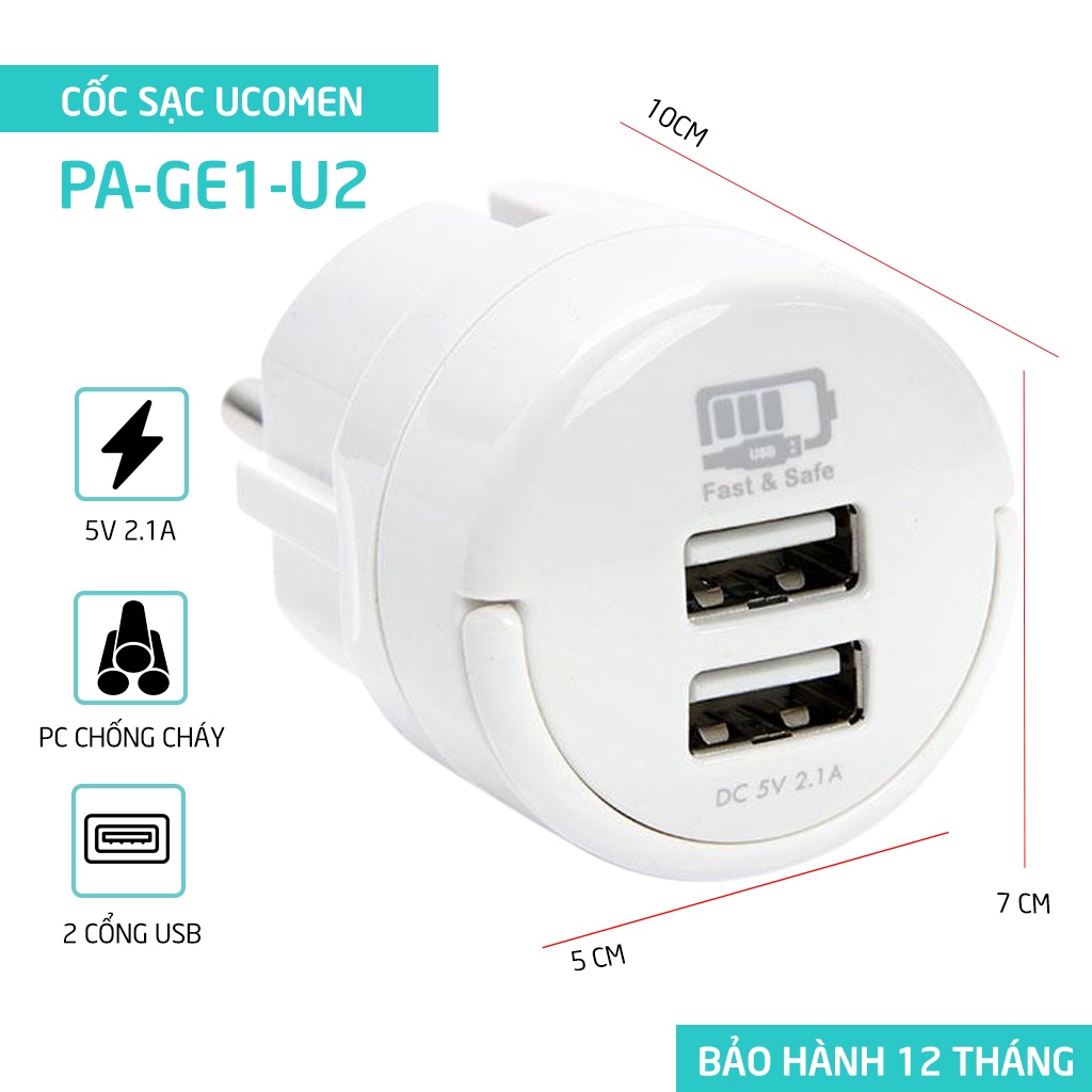 Sạc 02 cổng USB - Ucomen Cao Cấp