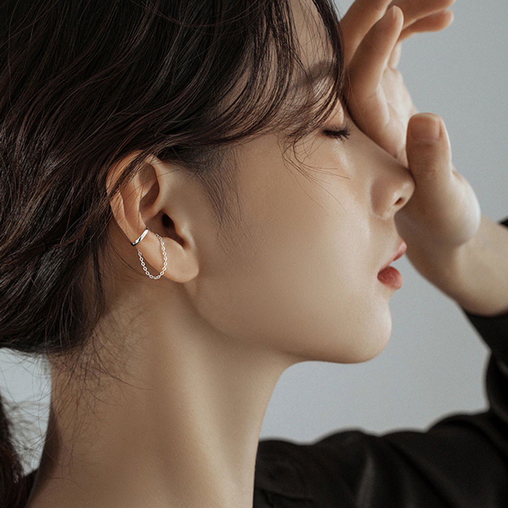 Khuyên Kẹp Vành Tai Bằng Hợp Kim Phối Dây Xích Màu Sắc Phong Cách Harajuku Hàn Quốc Cho Nữ