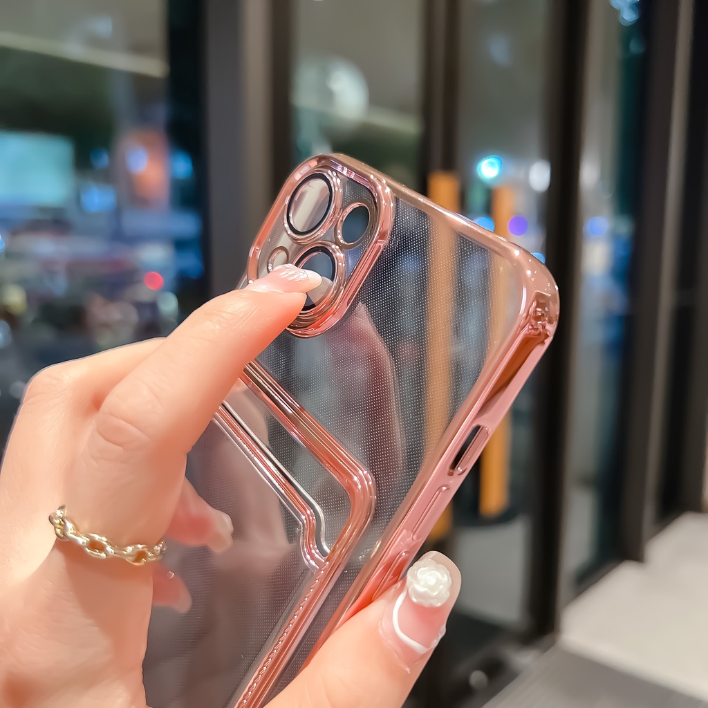 Ốp Điện Thoại Mặt Kính Trong Suốt Chống Sốc Bảo Vệ Ống Kính Máy Ảnh Cho iPhone 13 11 12 Pro Max 13-11